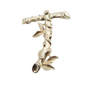 Vintage SARAH COVENTRY Letter T Gold Tone Brooch Pin Vine Leaf Nature